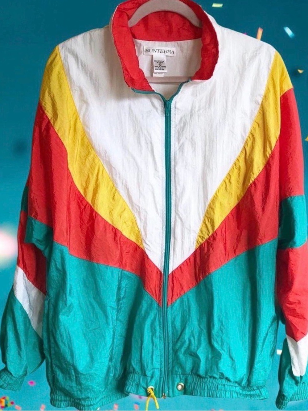 Vintage windbreaker PS Lavon petite Women's Colorblock Windbreaker Jacket - Teal